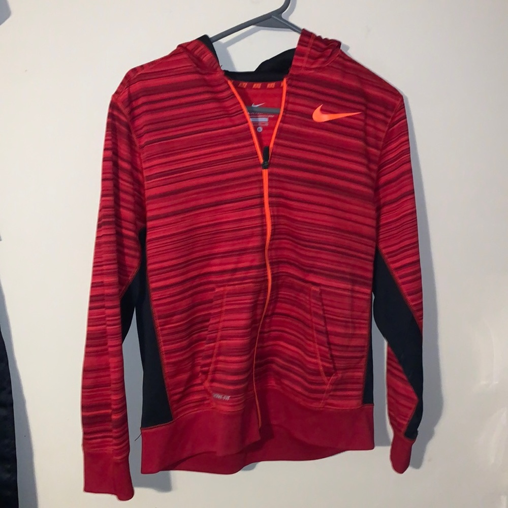 Nike Red Striped Youth XL Zip Up Dri Fit Hoodie